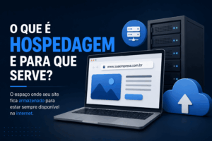 Imagem com fundo escuro e elemento de notebook e servidor